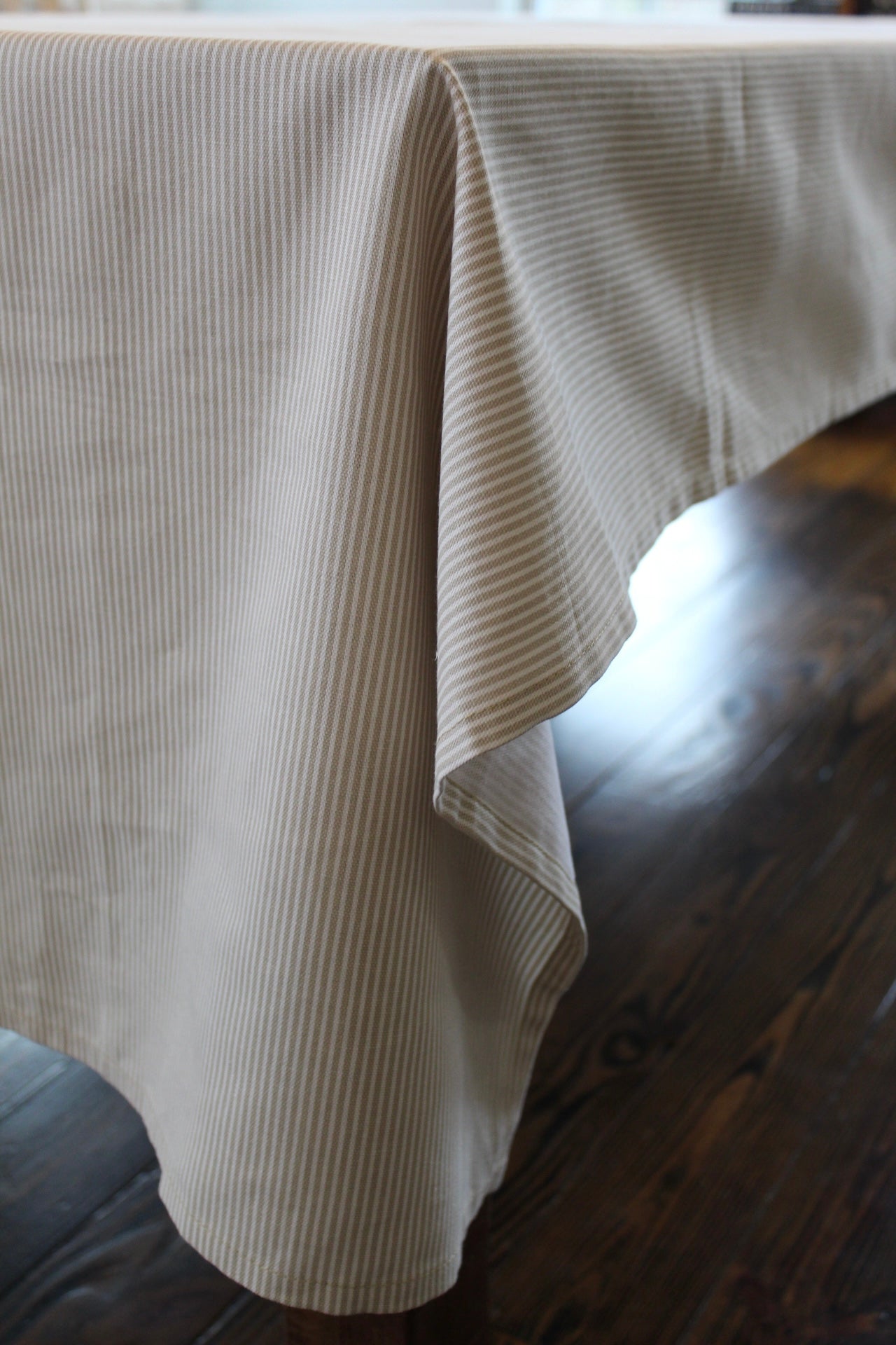 Beige Striped Tablecloth